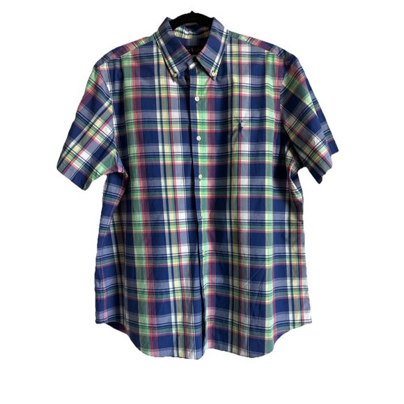 Polo Ralph Lauren Mens Size Large Button Down Short Sleeve Shirt Colorful Plaid - Picture 1 of 12
